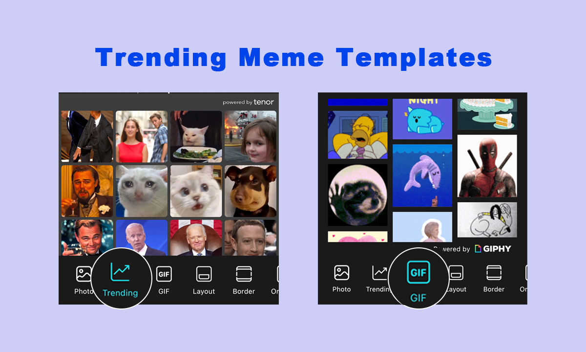 Various Trending Meme Templates in PhotoGrid