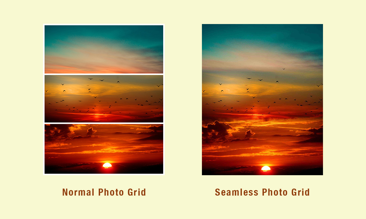 comparison of normal photo grid and seamless photo grid