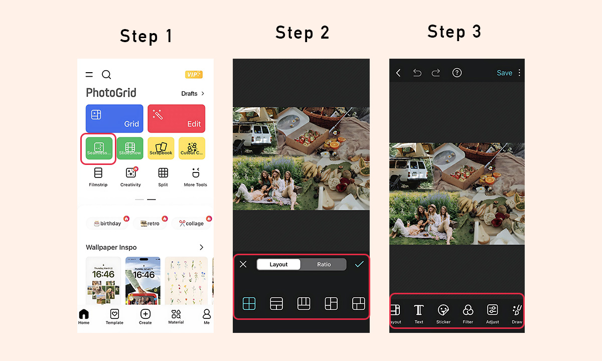 how to make seamless photo grid with PhotoGrid_step guide