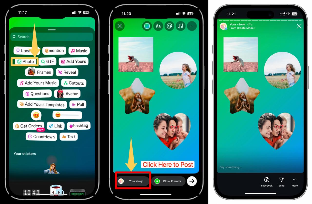 Steps 4-7: Create Collage Art with Stickers on Instagram Story